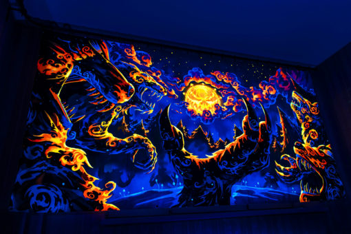 Magic Mushroom Werewolves Psychedelic Fluorescent UV-Reactive Backdrop Tapestry Blacklight Wall Hanging