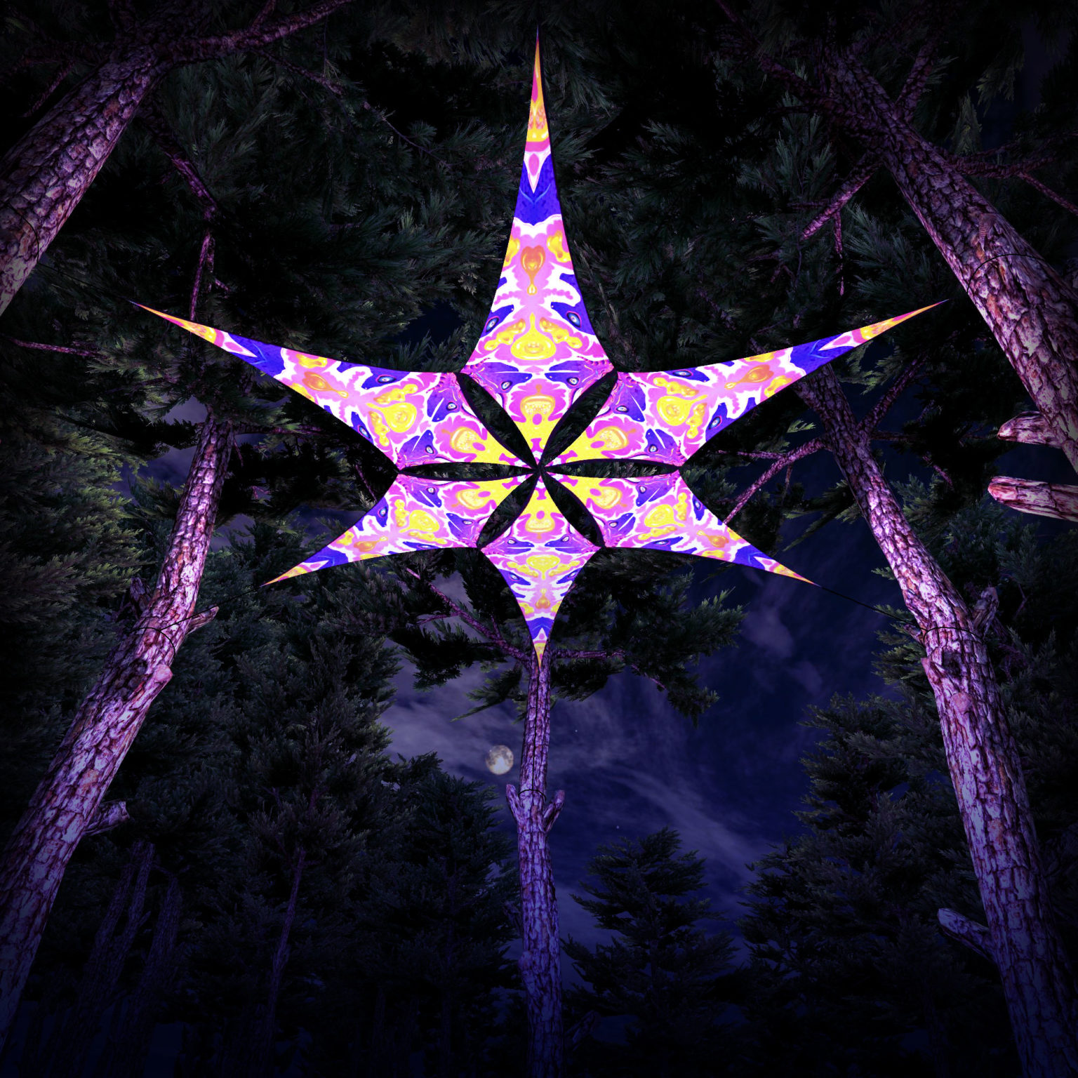 Electric Madness - Psychedelic UV-Reactive Canopy - 6 petals set - 3D-Preview