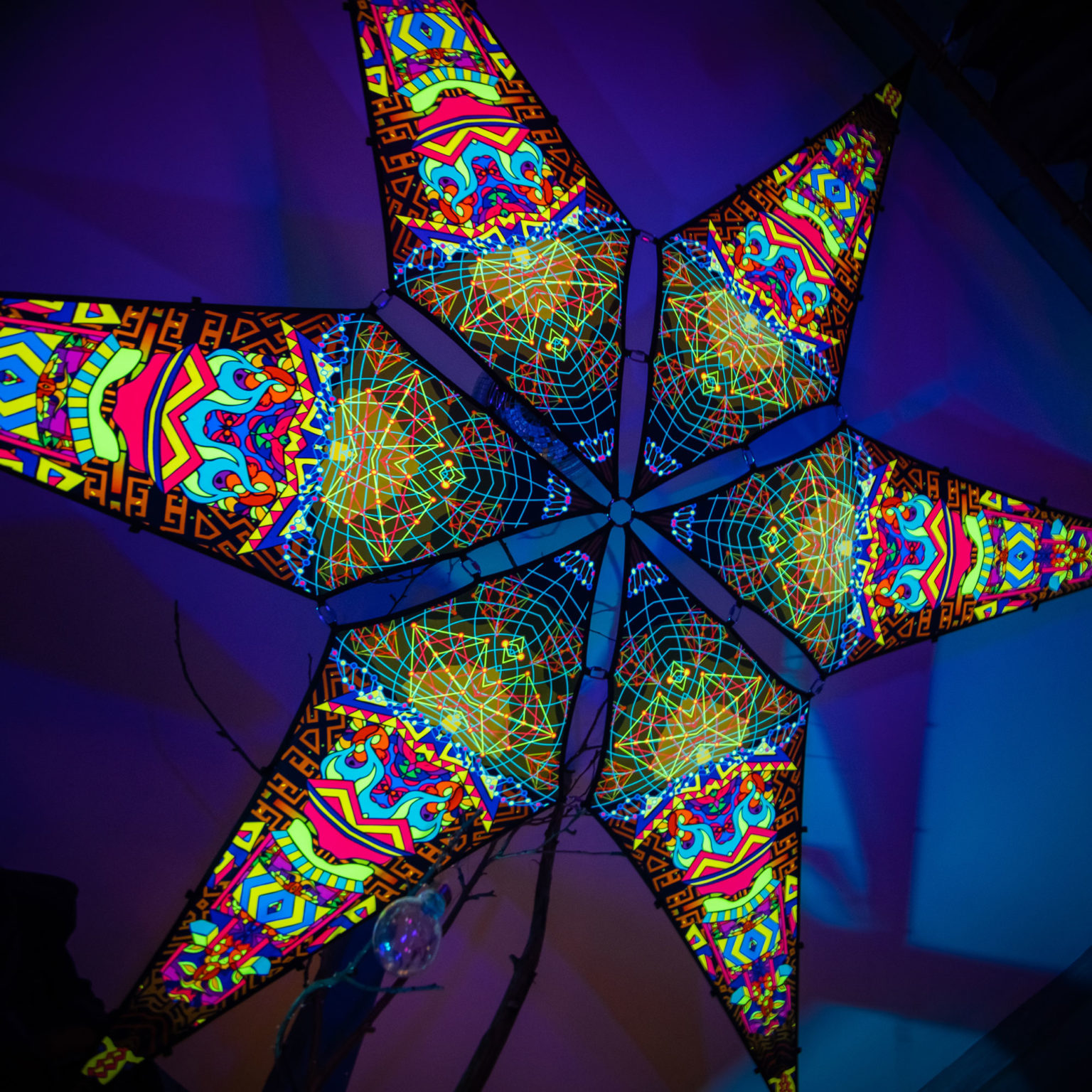 Trippy Pillar - Psychedelic UV-Reactive Canopy - 6 petals set - UV-Light Photo