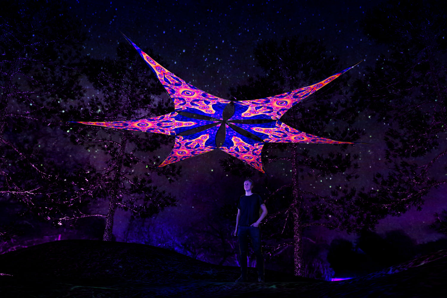 Big Star - Psychedelic UV-Reactive Ceiling Decoration Canopy - 6 Petals Set