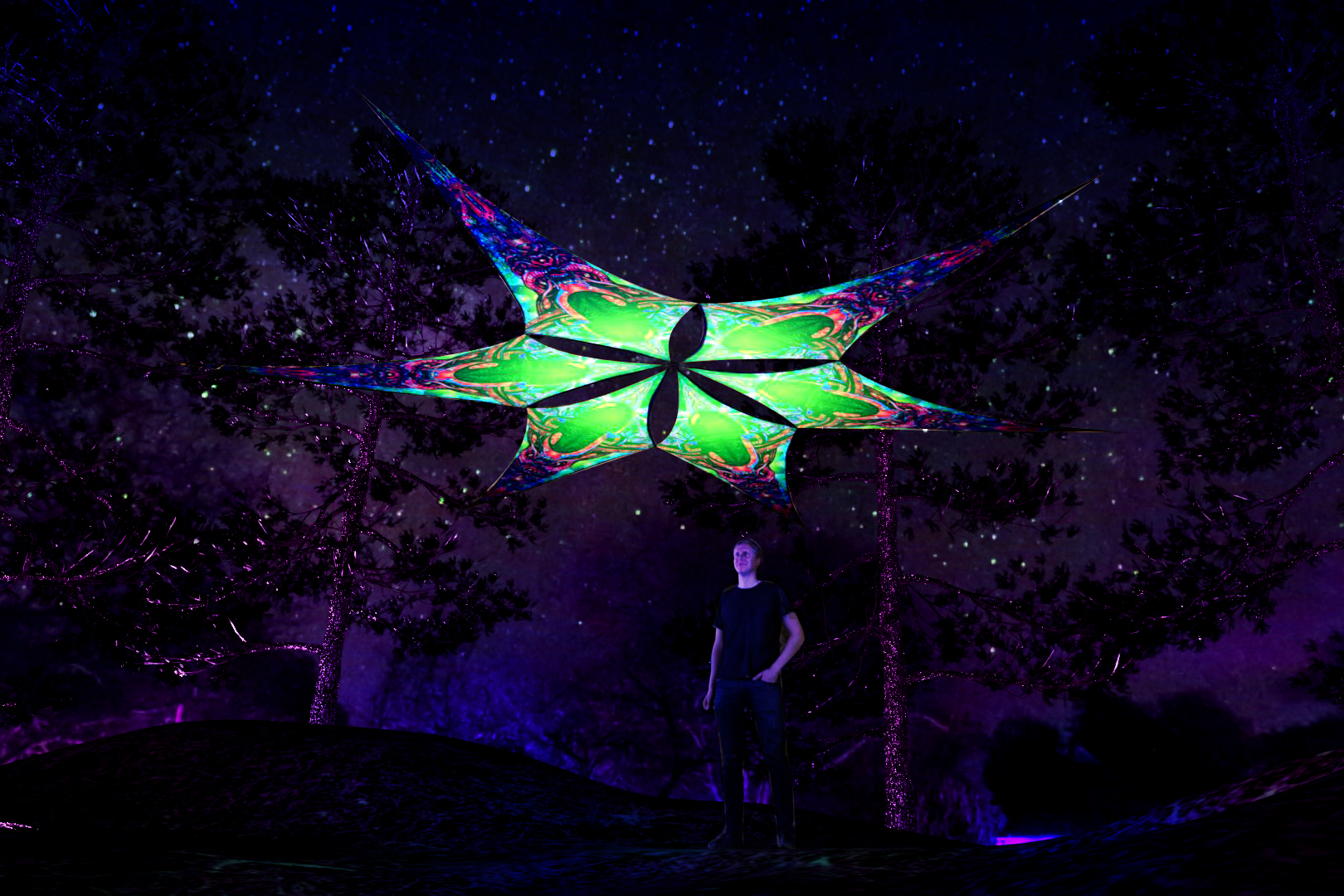 Trippy Alien - UV-Reactive Canopy Ceiling Decoration - 6 Petals