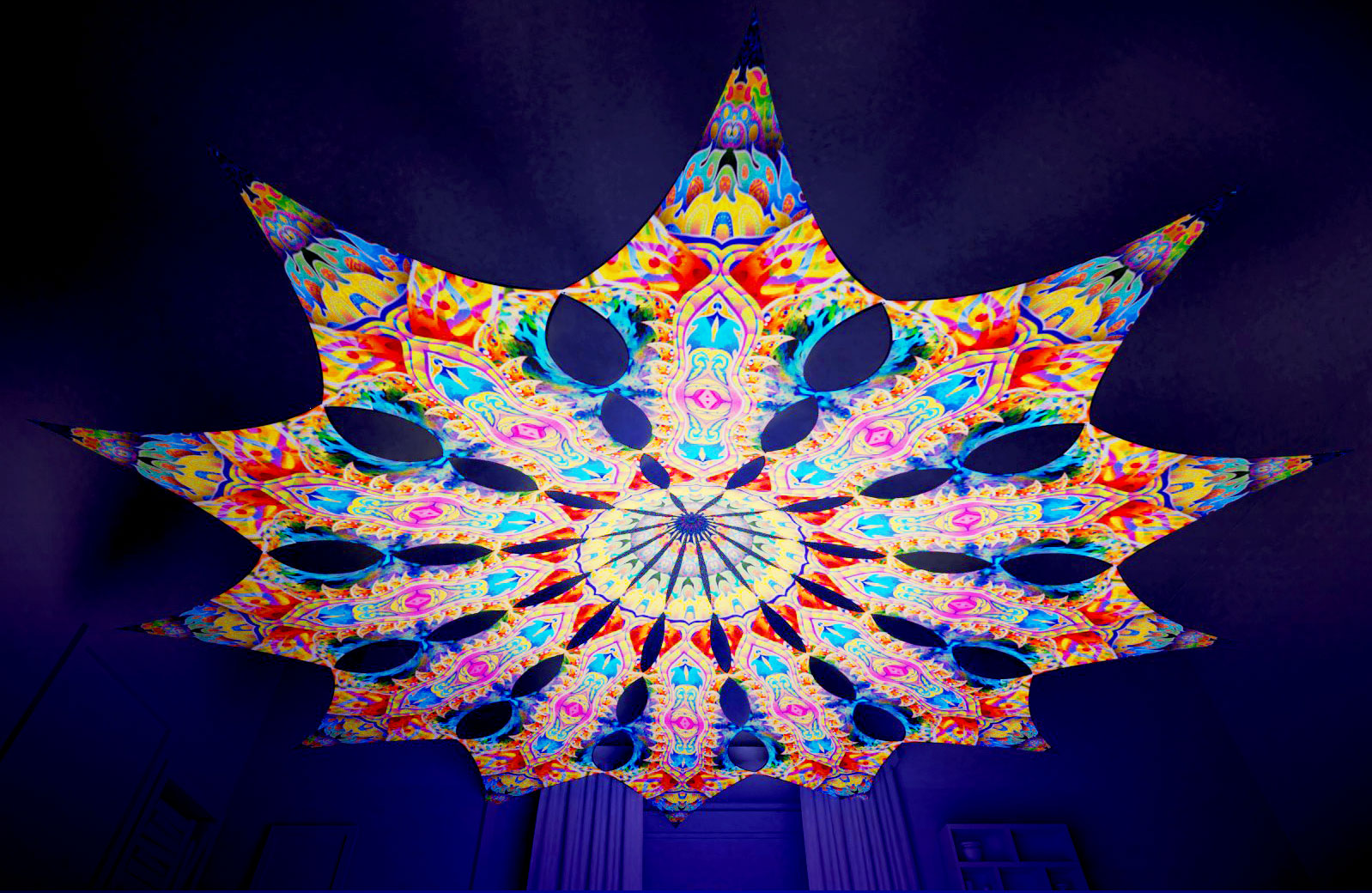 UV Canopy Triangles Fluorescent Psychedelic Trance Ceiling Party Festival Deco 