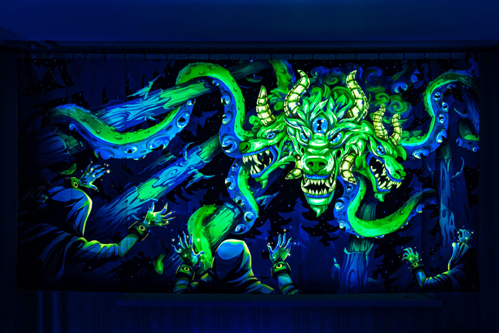 Shub-Niggurath - Psychedelic Fluorescent UV-Reactive Backdrop Tapestry Blacklight Wall Hanging