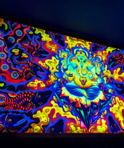 Lord Ganesh and Electric Eels Psychedelic Fluorescent UV-Reactive Backdrop Tapestry Blacklight Wall Hanging