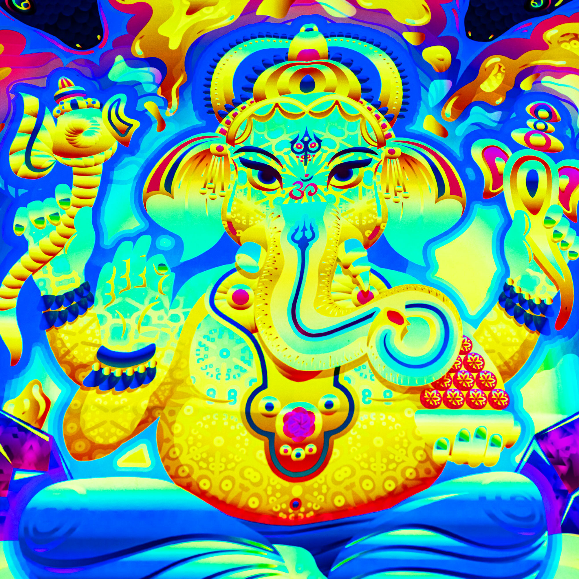 Lord Ganesh Colorful UV Dark Tapestry Psychedelic Fluorescent Wall Art