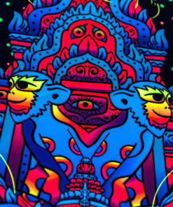 Hanuman Mandala Psychedelic Fluorescent UV-Reactive Backdrop Tapestry Blacklight Wall Hanging - Details
