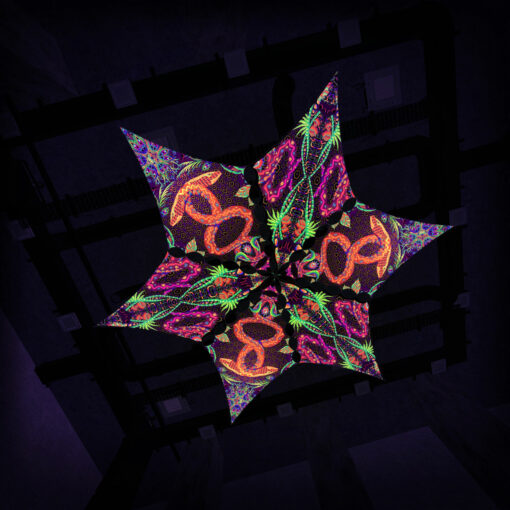 Jungle Snakes - Hexagram - 3 "JS-DM03" and 3 "JS-DM01" UV-Diamonds - Psychedelic UV-Canopy - 3D-Preview - Club