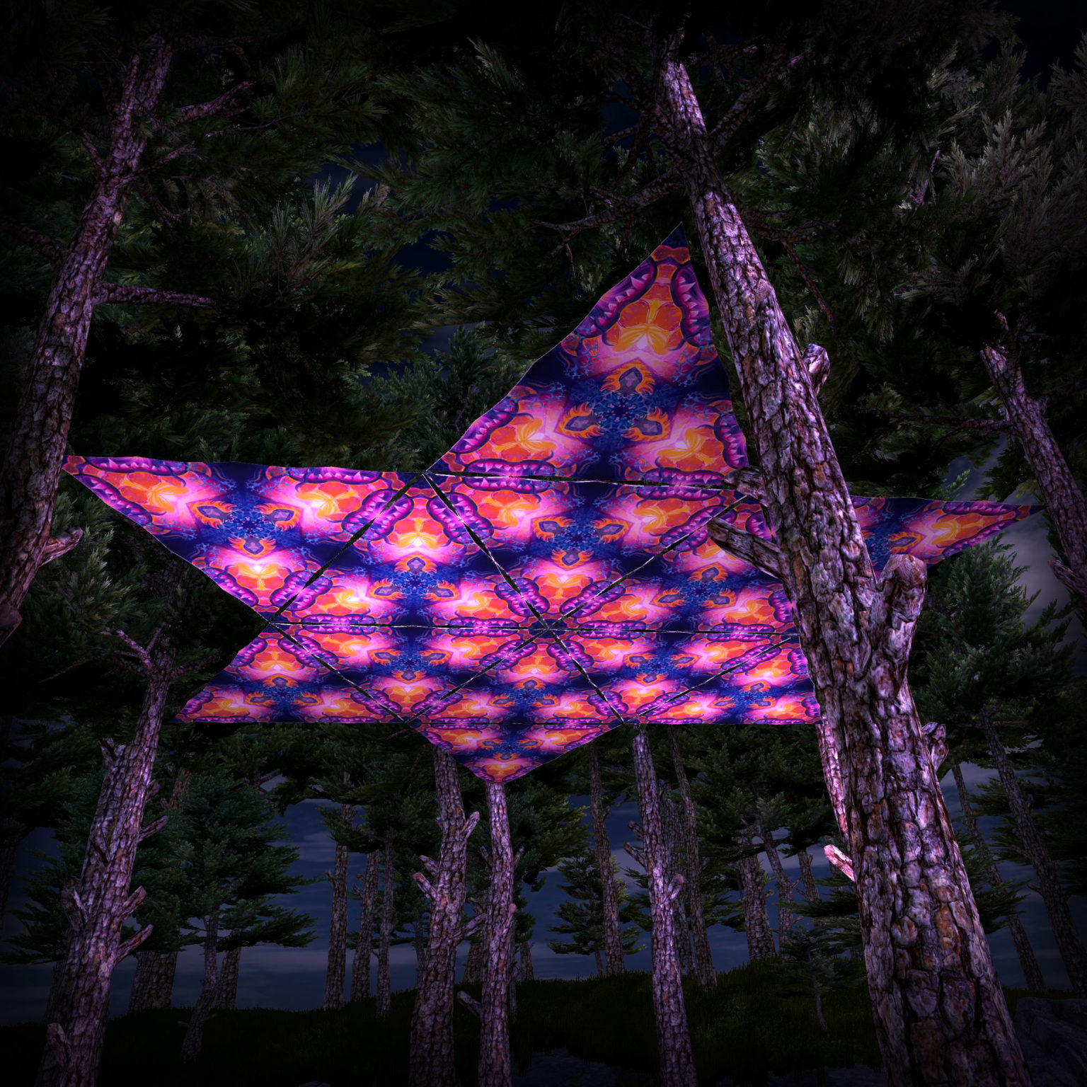 Frozen Corals UV-Triangles - TR02 - 12 Pieces - UV-Reactive Psychedelic Party Decoration - 3D Preview