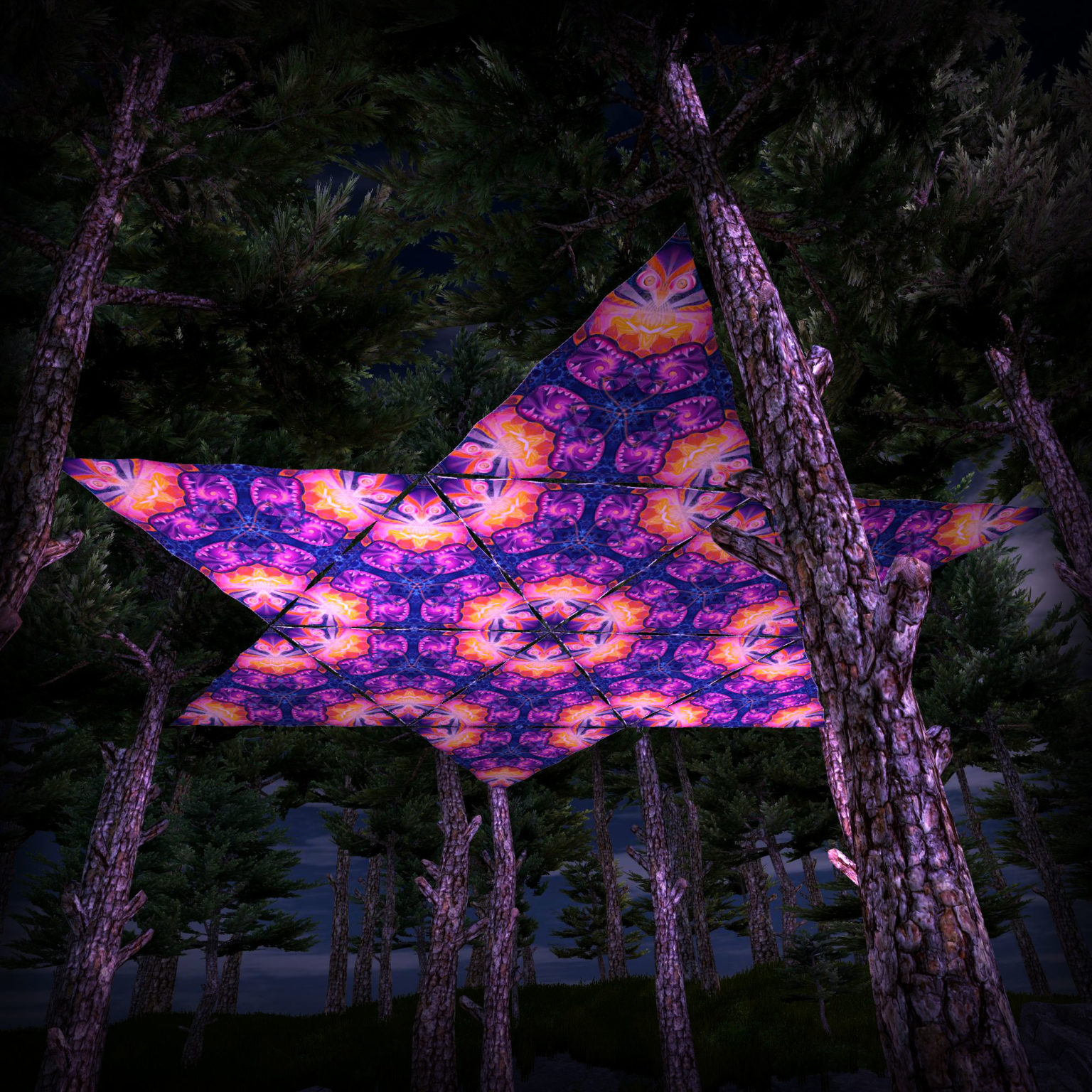 Frozen Corals UV-Triangles - TR03 - 12 Pieces - UV-Reactive Psychedelic Party Decoration - 3D Preview