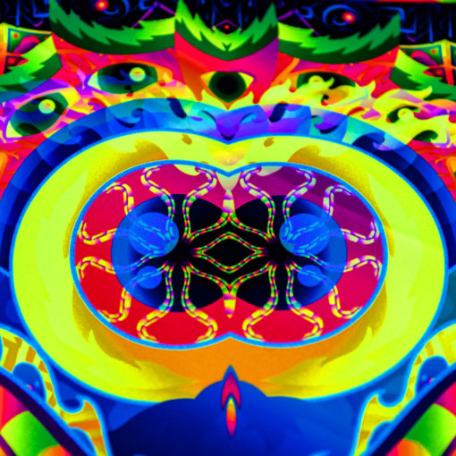 Bali Jungle Mandala Trippy Tapestry UV-Reactive Backdrop Closeup