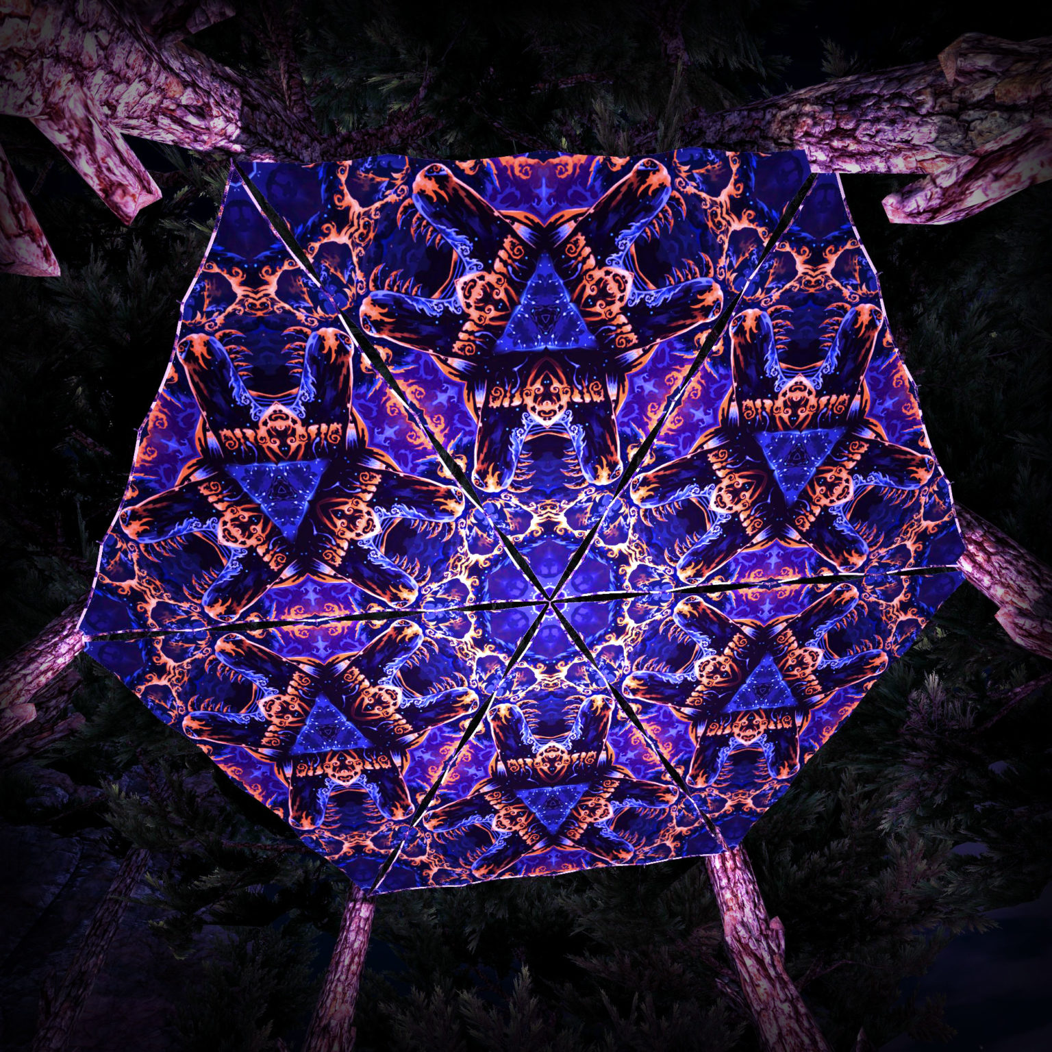 Magic Mushroom Werewolves UV-Triangles - TR03 - 6 Pieces - UV-Reactive Psychedelic Party Decoration - 3D Preview