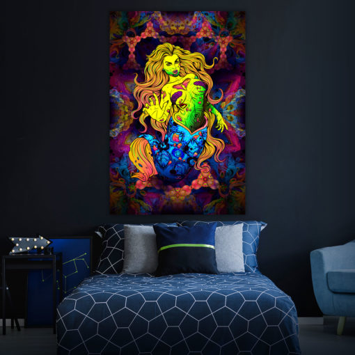 ZombPsy - the Psychedelic Zombie Mermaid - Trippy Tapestry UV-Reactive Backdrop