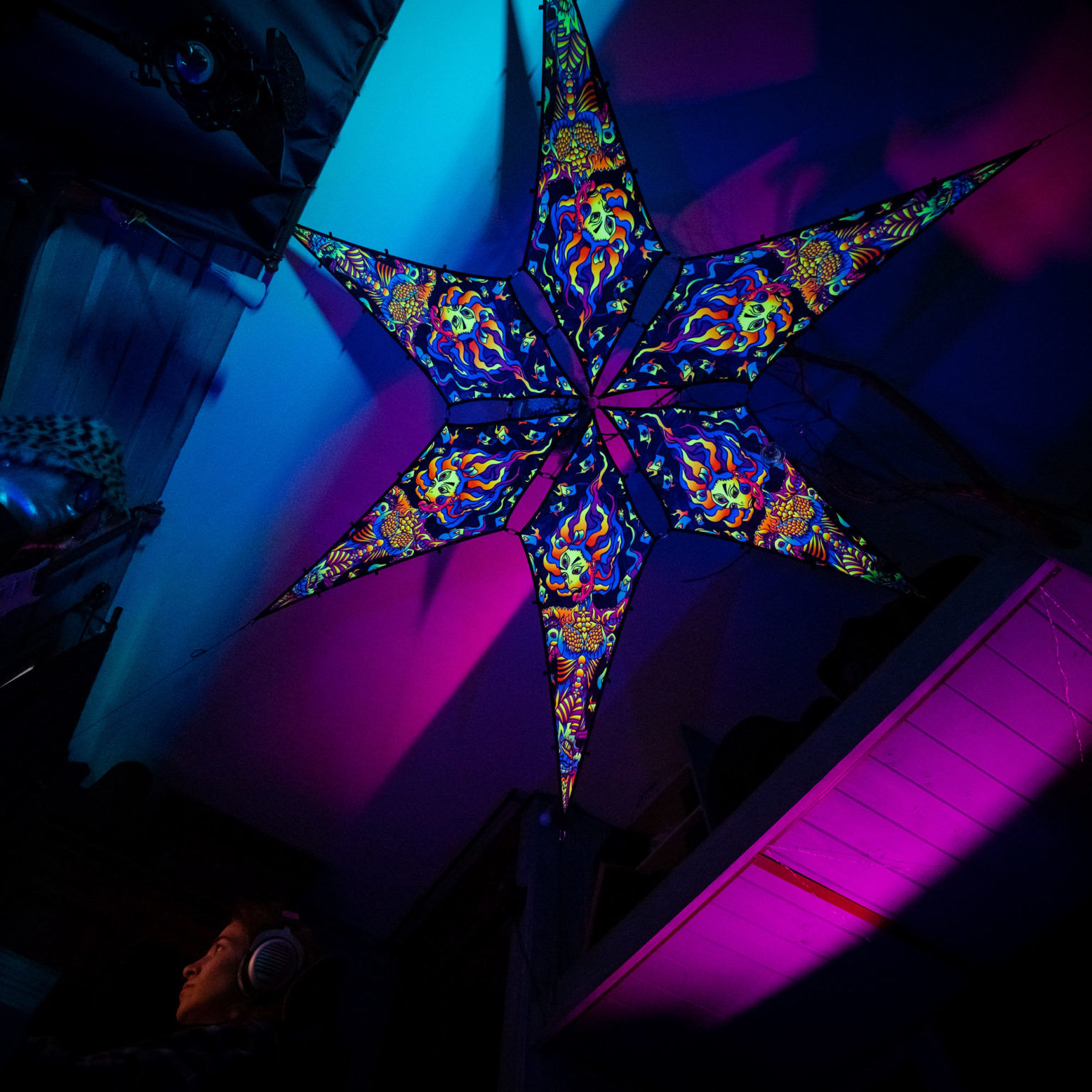 Acid Mother - Psychedelic UV-Reactive Ceiling Decoration Canopy 6 Petals