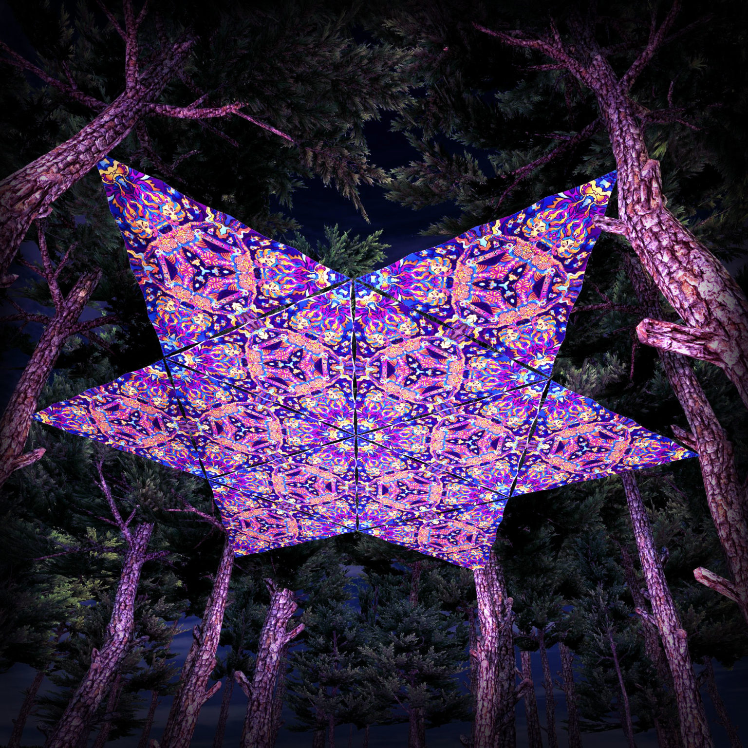 Kali in Acidland UV-Triangles - TR01 - 12 Pieces - UV-Reactive Psychedelic Party Decoration - 3D Preview
