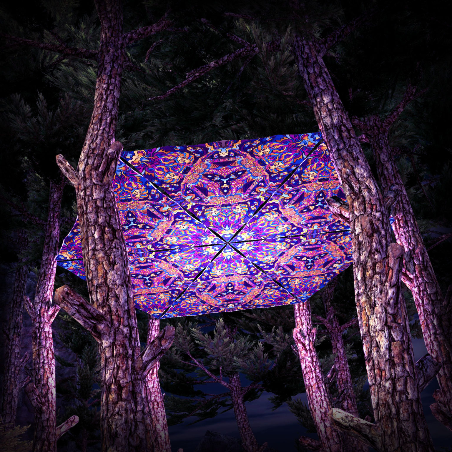 Kali in Acidland UV-Triangles - TR01 - 6 Pieces - UV-Reactive Psychedelic Party Decoration - 3D Preview