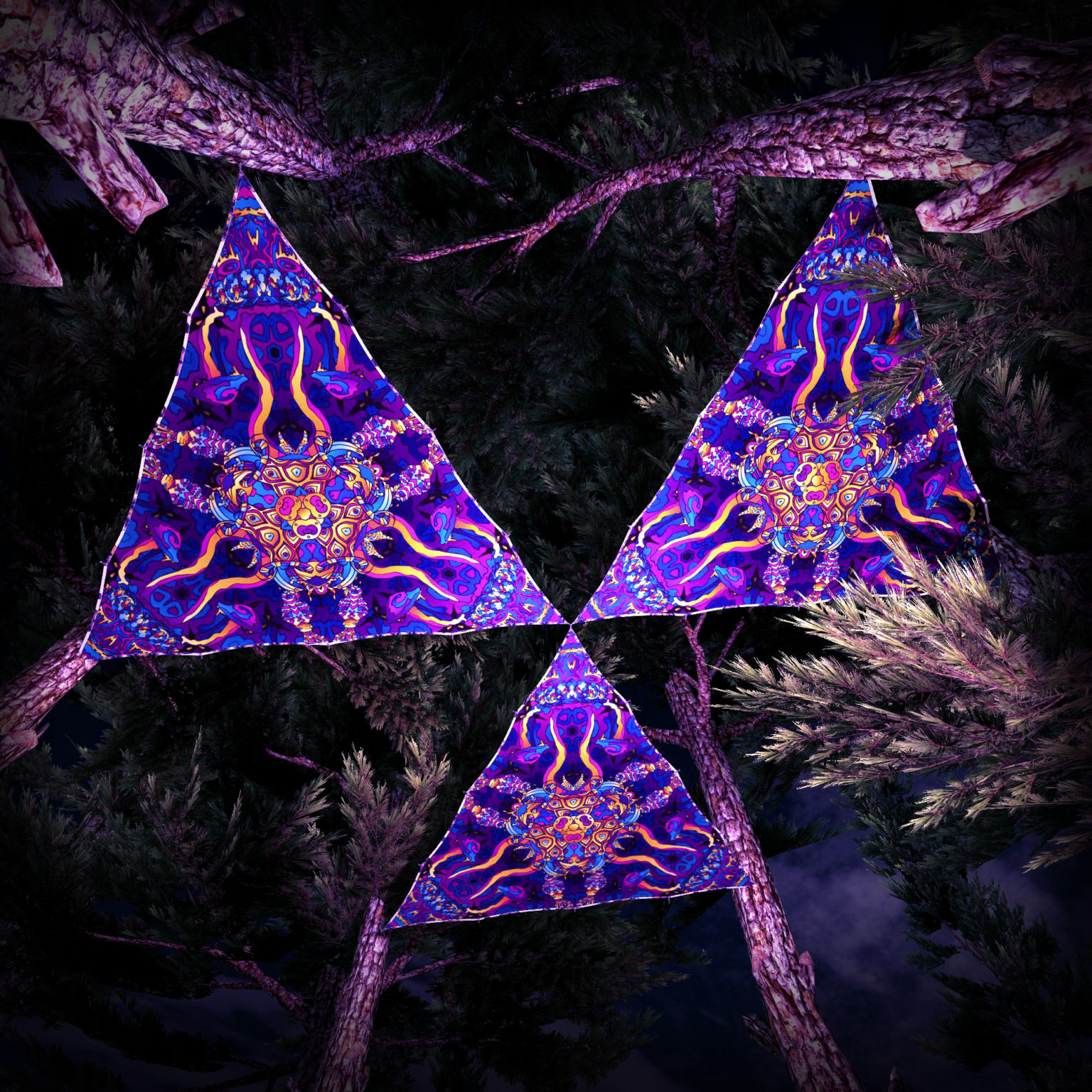 Kali in Acidland UV-Triangles - TR02 - 3 Pieces - UV-Reactive Psychedelic Party Decoration - 3D Preview