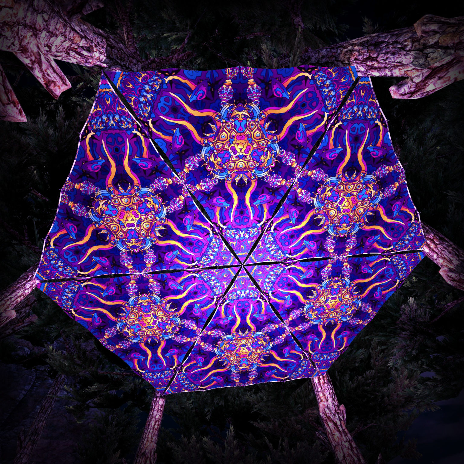 Kali in Acidland UV-Triangles - TR02 - 6 Pieces - UV-Reactive Psychedelic Party Decoration - 3D Preview