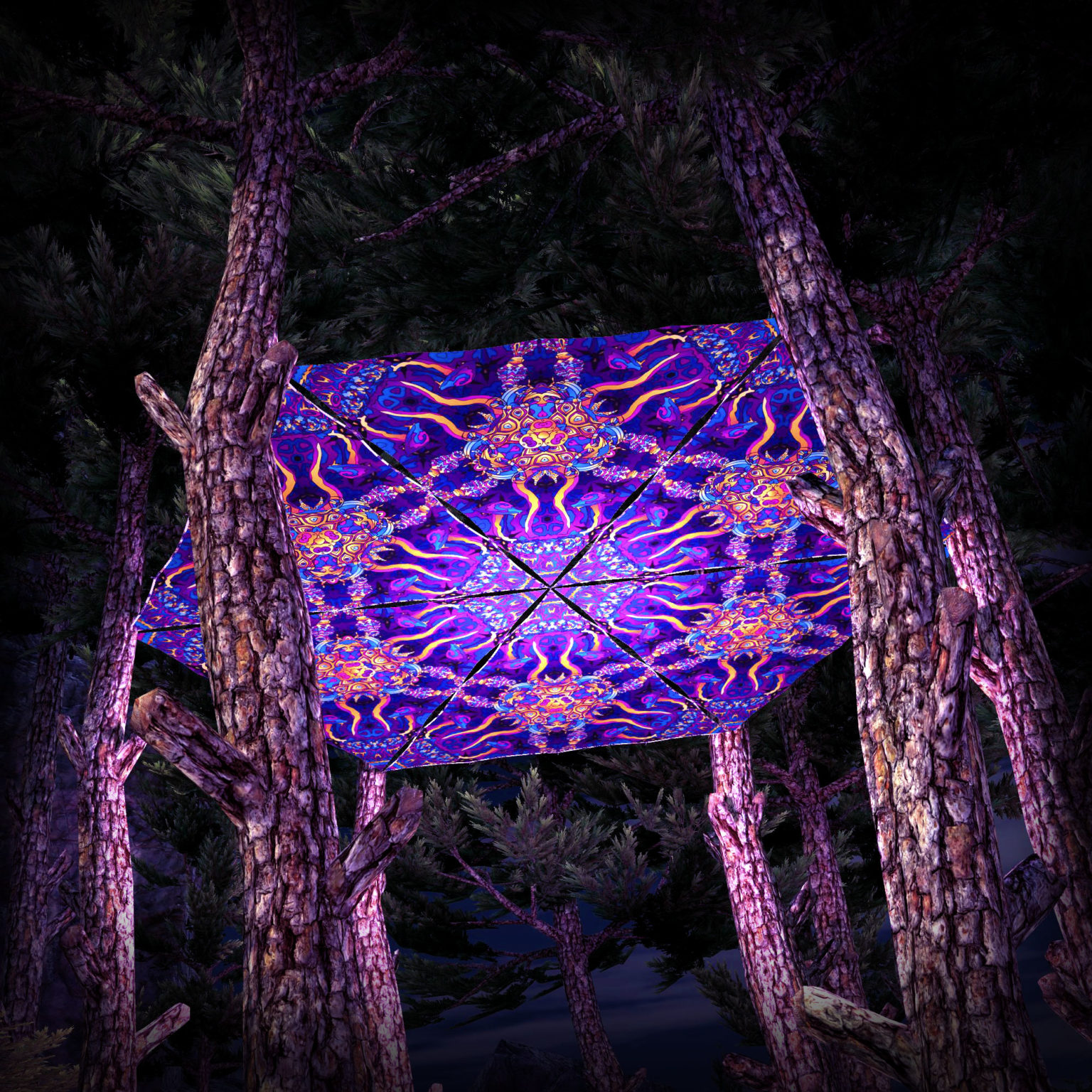 Kali in Acidland UV-Triangles - TR02 - 6 Pieces - UV-Reactive Psychedelic Party Decoration - 3D Preview
