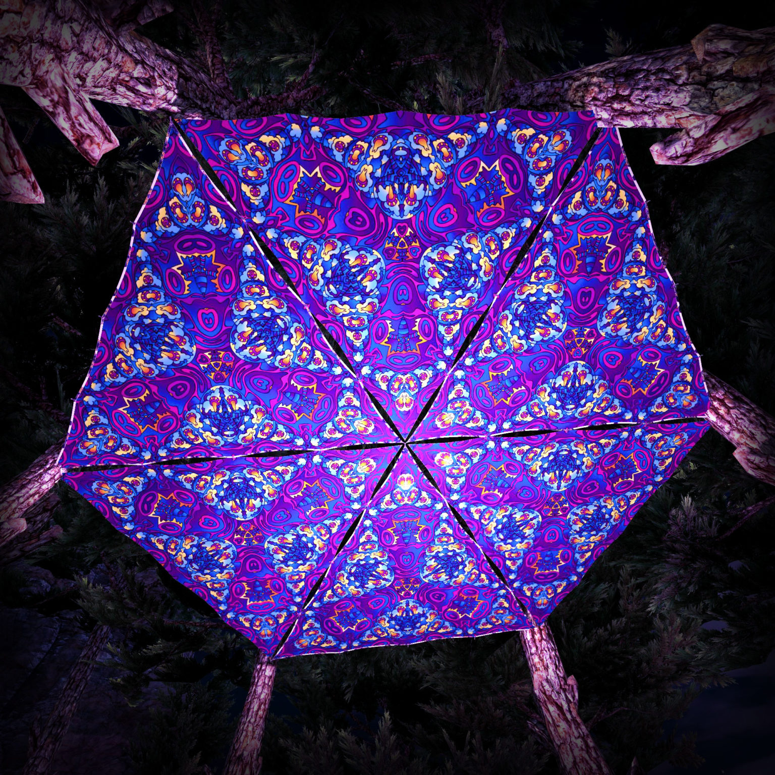 Kali in Acidland UV-Triangles - TR03 - 6 Pieces - UV-Reactive Psychedelic Party Decoration - 3D Preview