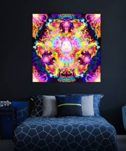 Wrathful Buddha Mandala Psychedelic Fluorescent UV-Reactive Backdrop Tapestry Blacklight Wall Hanging - Interior Preview
