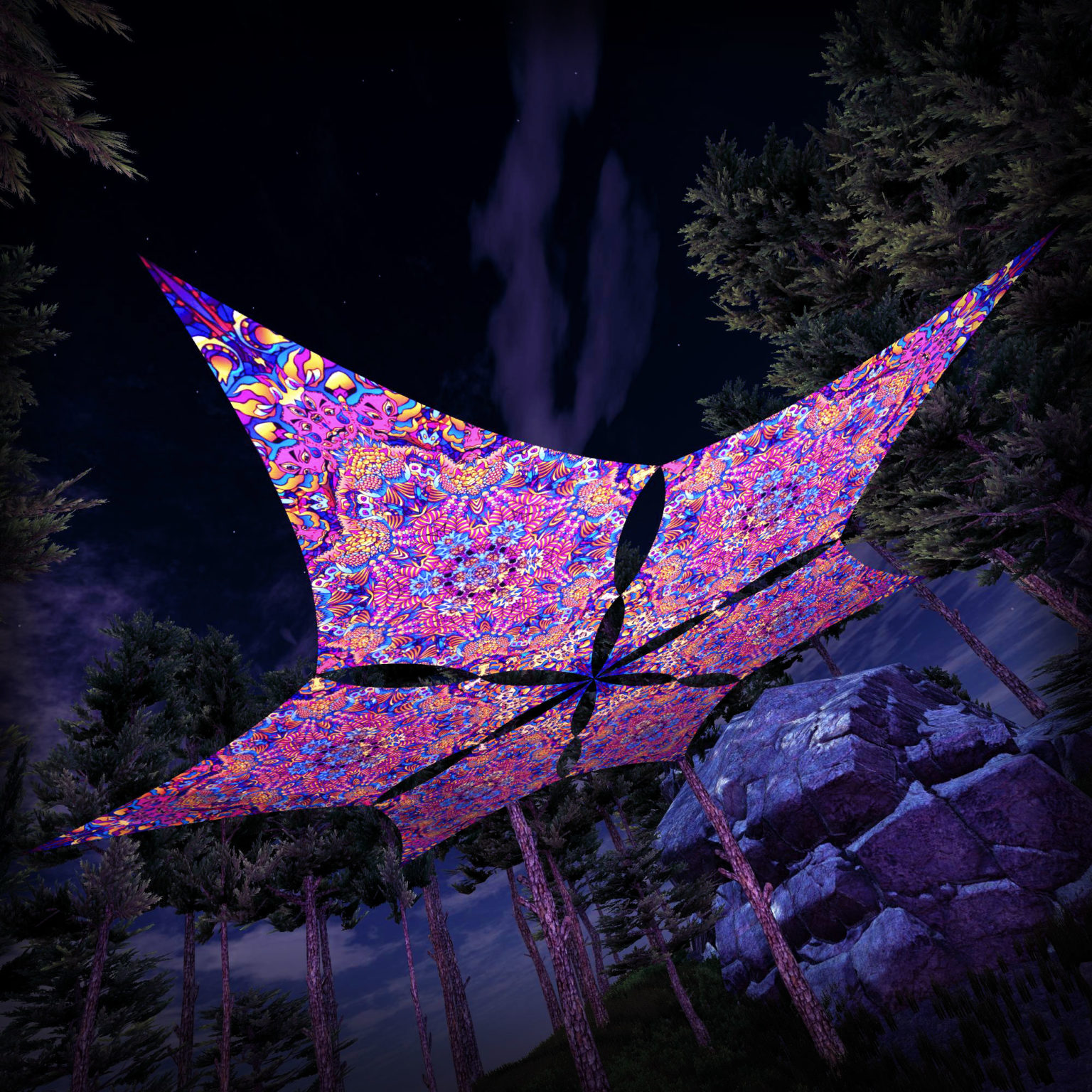 Kali in Acidland - Hexagram DM02 - Psychedelic UV-Canopy - 3D-Preview