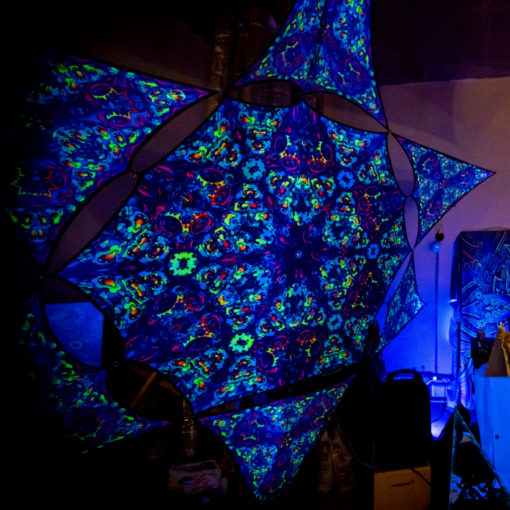 Kali in Acidland Hexagon and 6 Triangles Psychedelic UV-Reactive Canopy Set-03 - Stretchable Print on Lycra