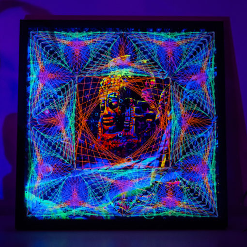 Golden Buddha Temple - UV-Tapestry with String Art - UV-Light