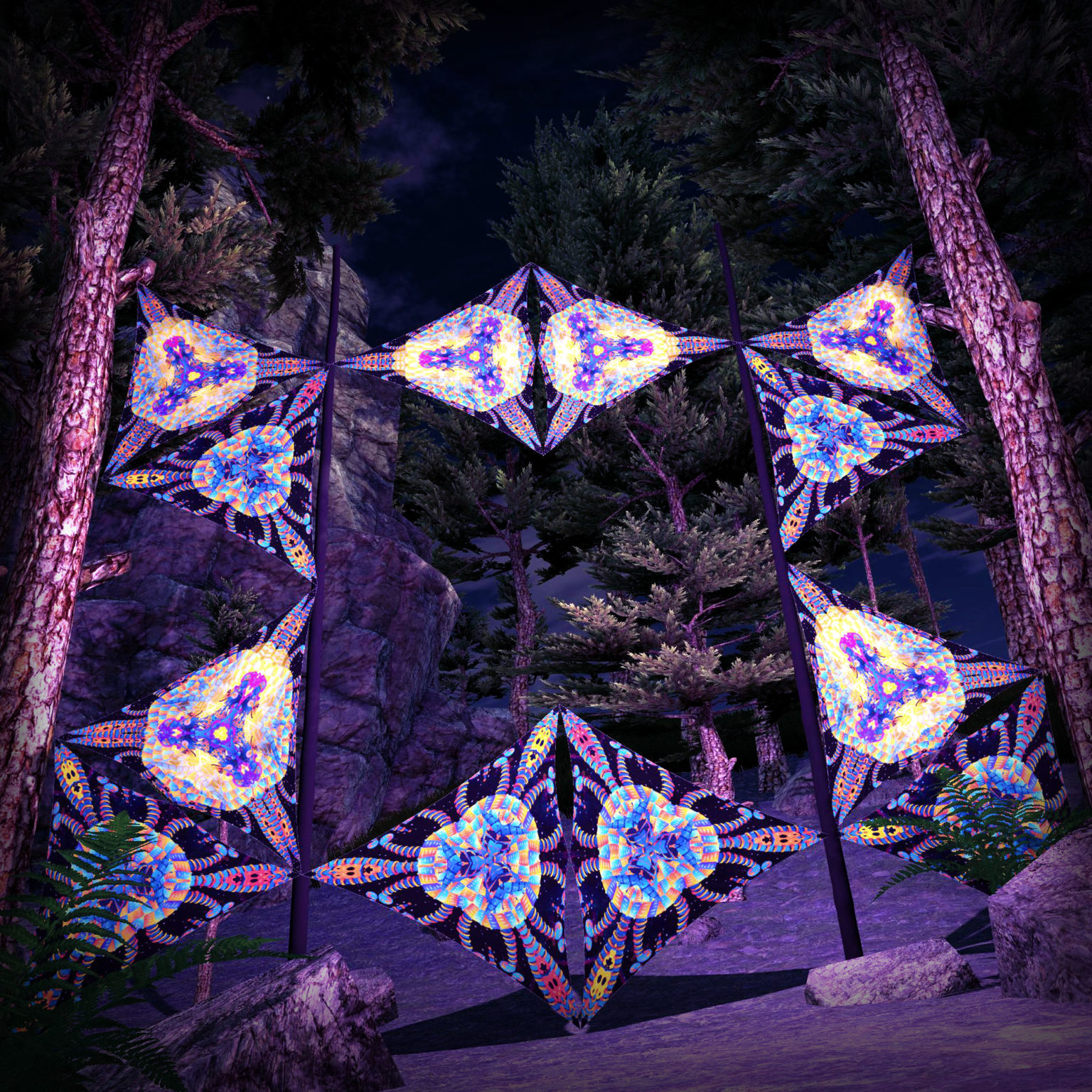 Cyber Venus 12 Triangles UV-Reactive Set - DJ-Stage Layout #1