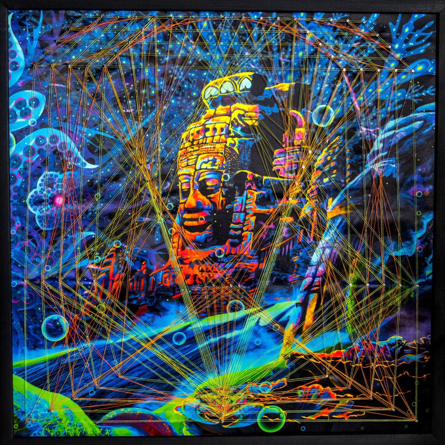 Golden Buddha Temple - UV-Tapestry with String Art V.2 - Day-Light