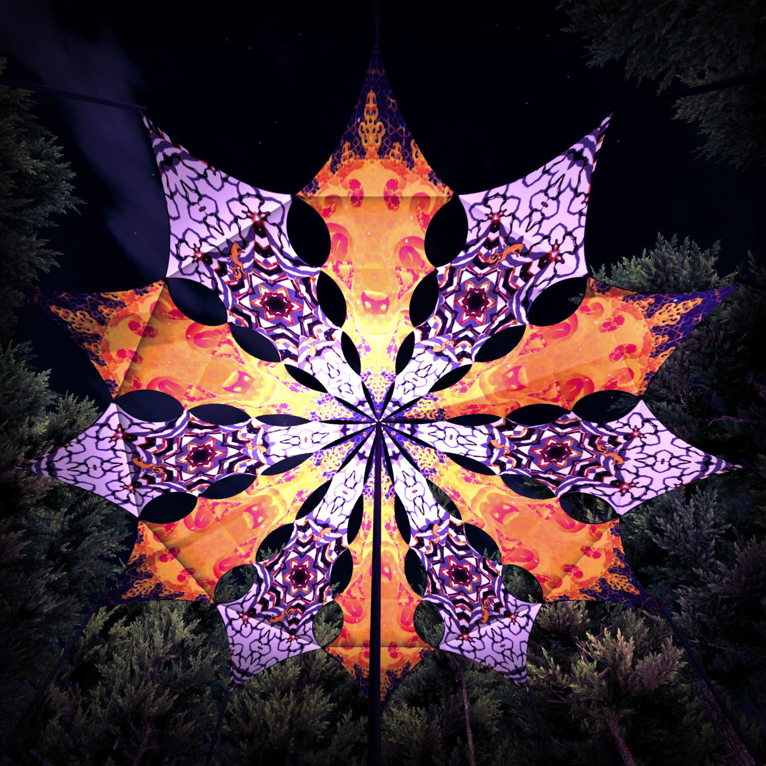 Winter Tale - Fire Fox & Snow Fox - Psychedelic UV-Reactive Canopy - 12 petals set - 3D-Preview