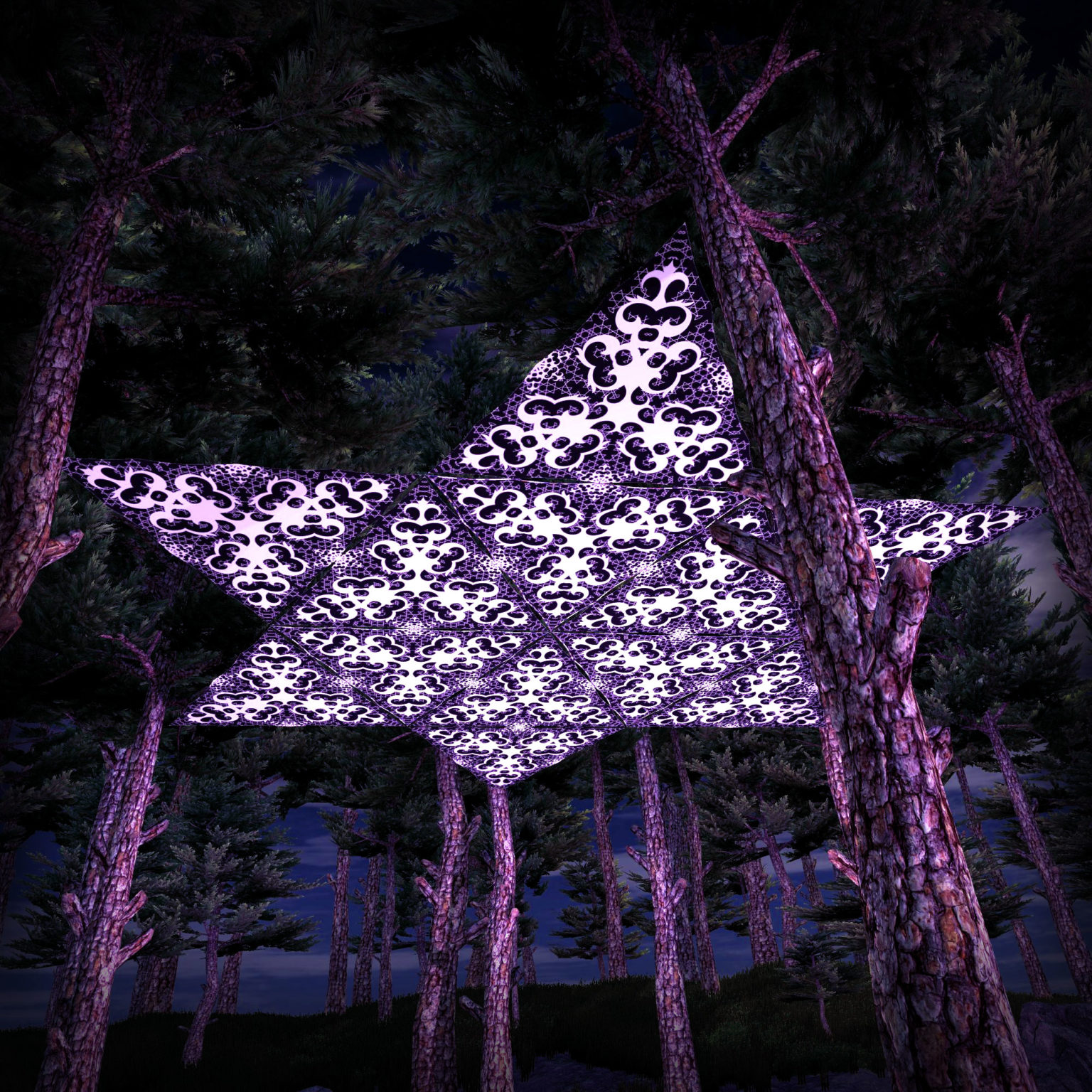 Winter Tale - WT-BW-TR01 - Psychedelic Black&White Ceiling Decoration Canopy 12 Triangles - 3D-Preview