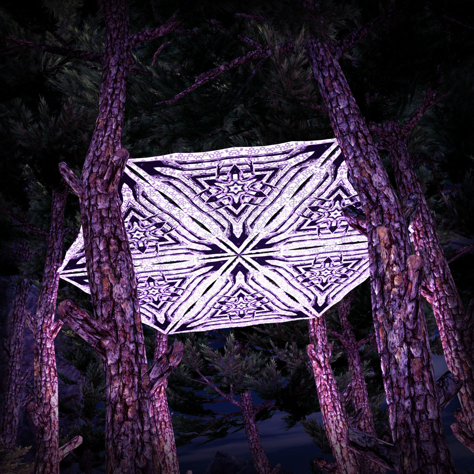 Winter Tale - WT-BW-TR02 - Psychedelic Black&White Ceiling Decoration Canopy 6 Triangles - 3D-Preview