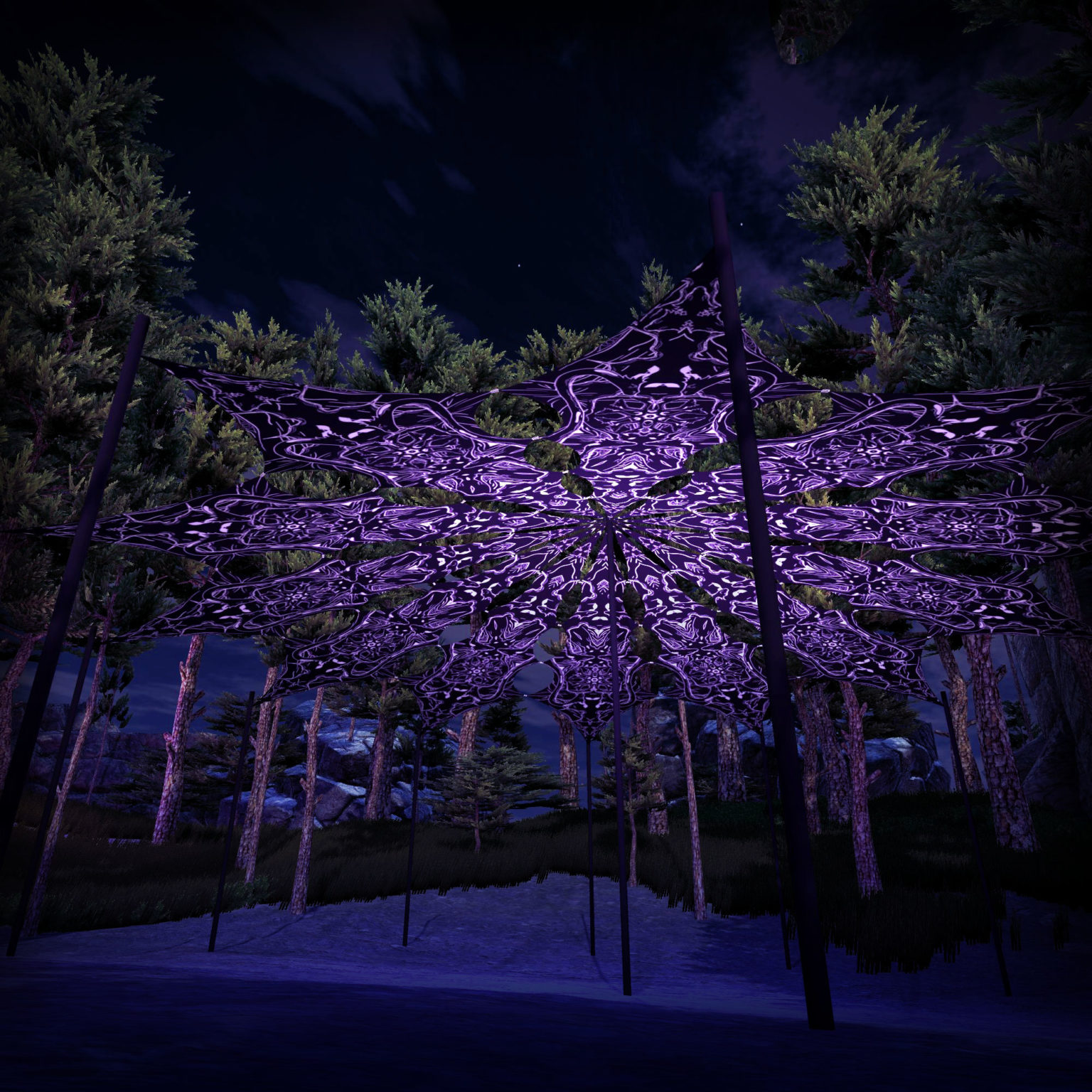 Winter Tale - Black Dragons - Psychedelic Black&White Canopy - 12 petals set - 3D-Preview