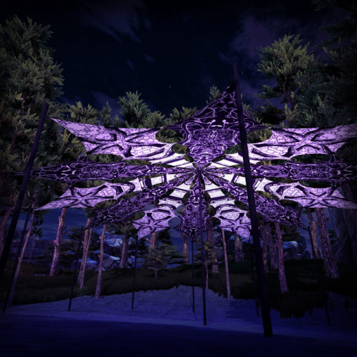 Winter Tale - Black Dragons & Snowy Forest - Psychedelic Black&White Canopy - 12 petals set - 3D-Preview