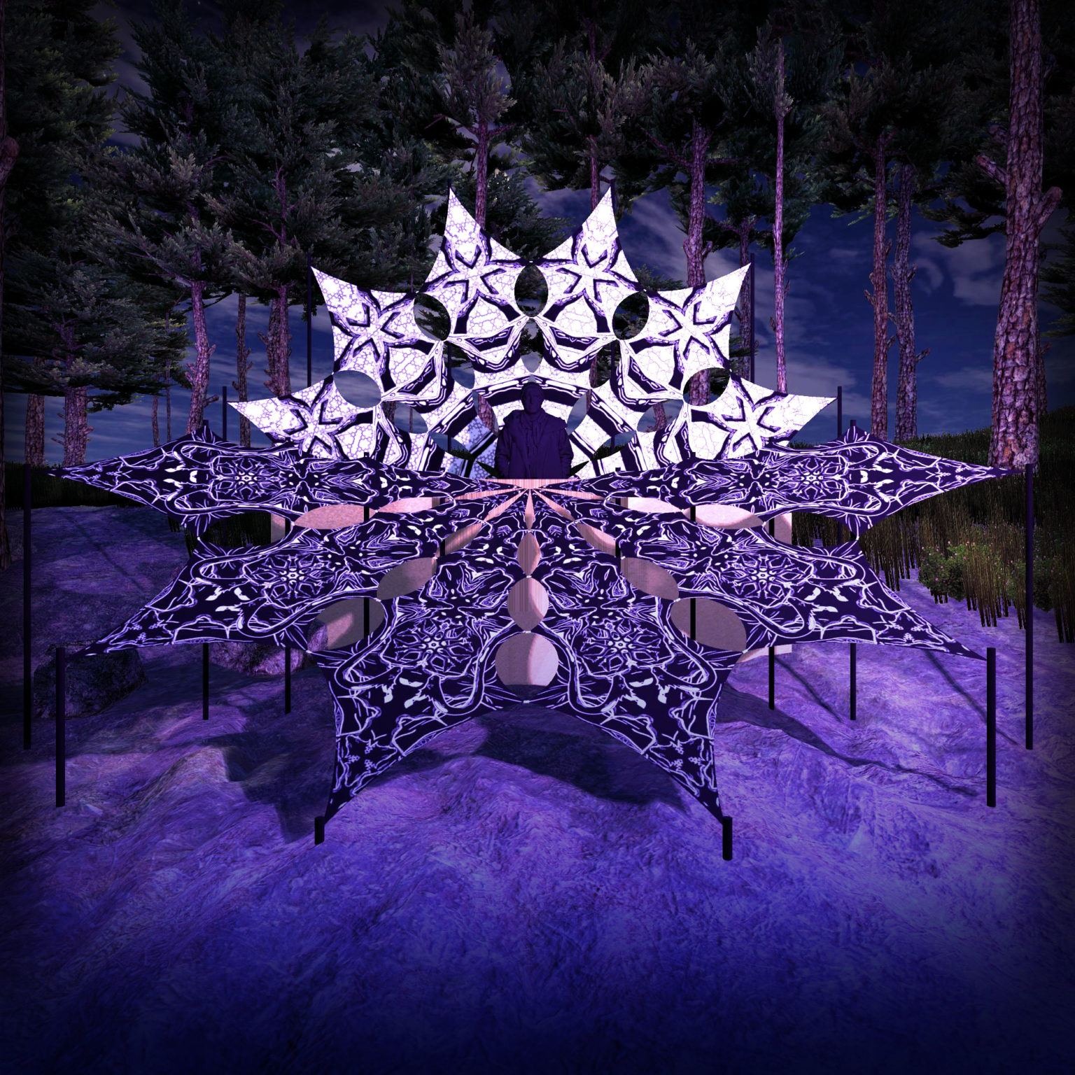 Winter Tale - Black Dragons & Snowy Forest - Psychedelic Black&White DJ-Stage - 12 petals set - 3D-Preview