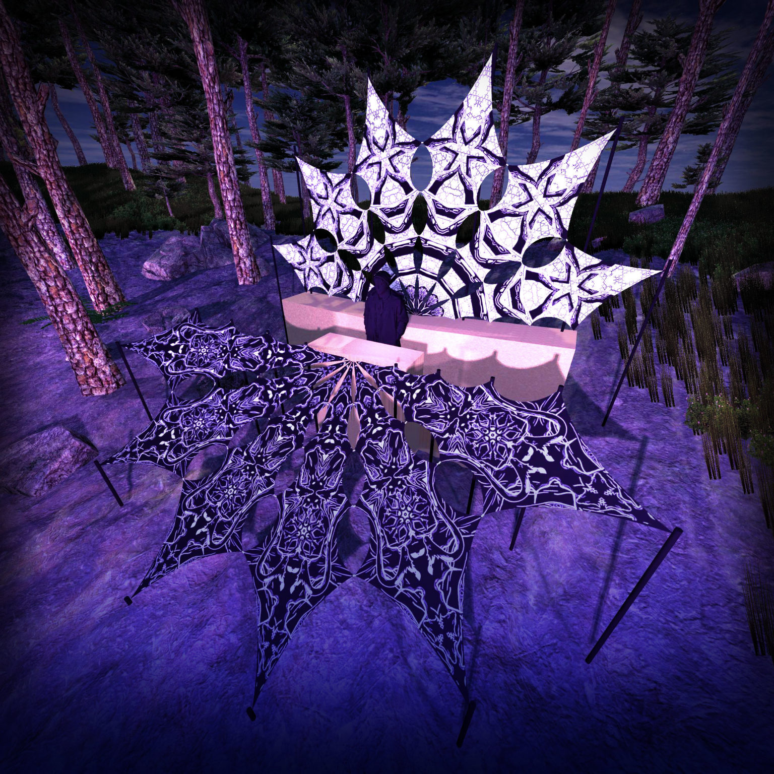 Winter Tale - Black Dragons & Snowy Forest - Psychedelic Black&White DJ-Stage - 12 petals set - 3D-Preview