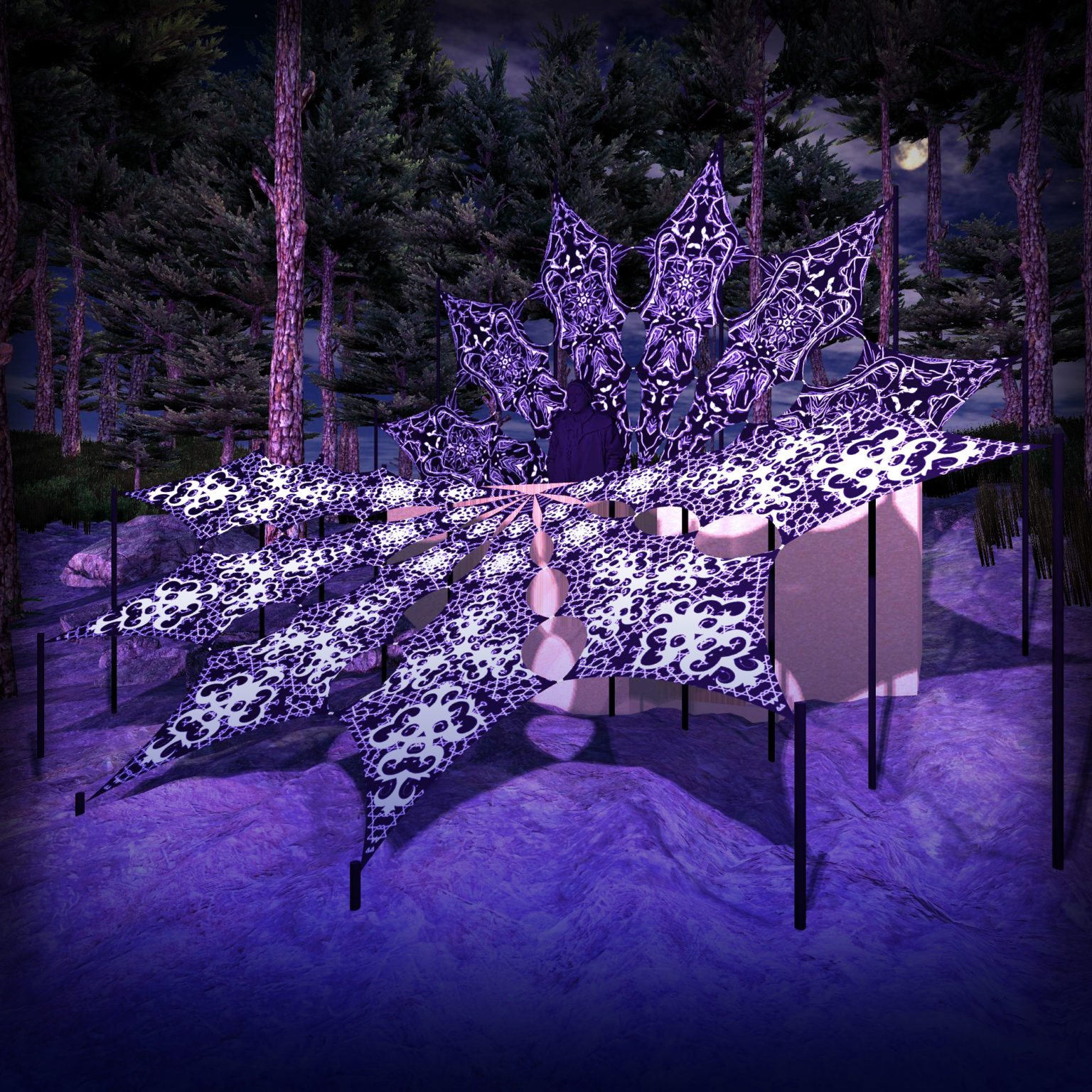 Winter Tale - Chilly Night & Black Dragons - Psychedelic Black&White DJ-Stage - 12 petals set - 3D-Preview