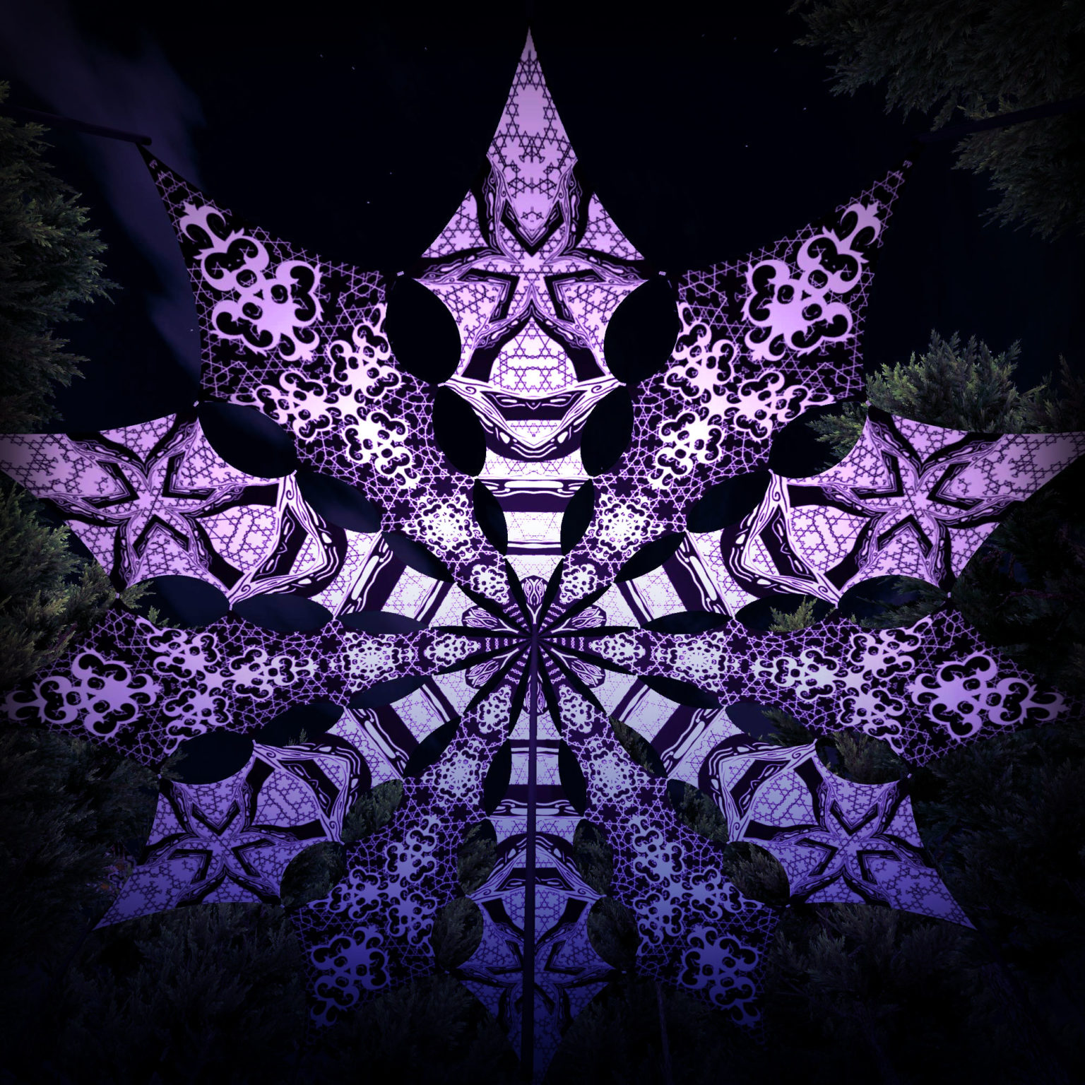Winter Tale - Snowy Forest & Chilly Night - Psychedelic Black&White Canopy - 12 petals set - 3D-Preview
