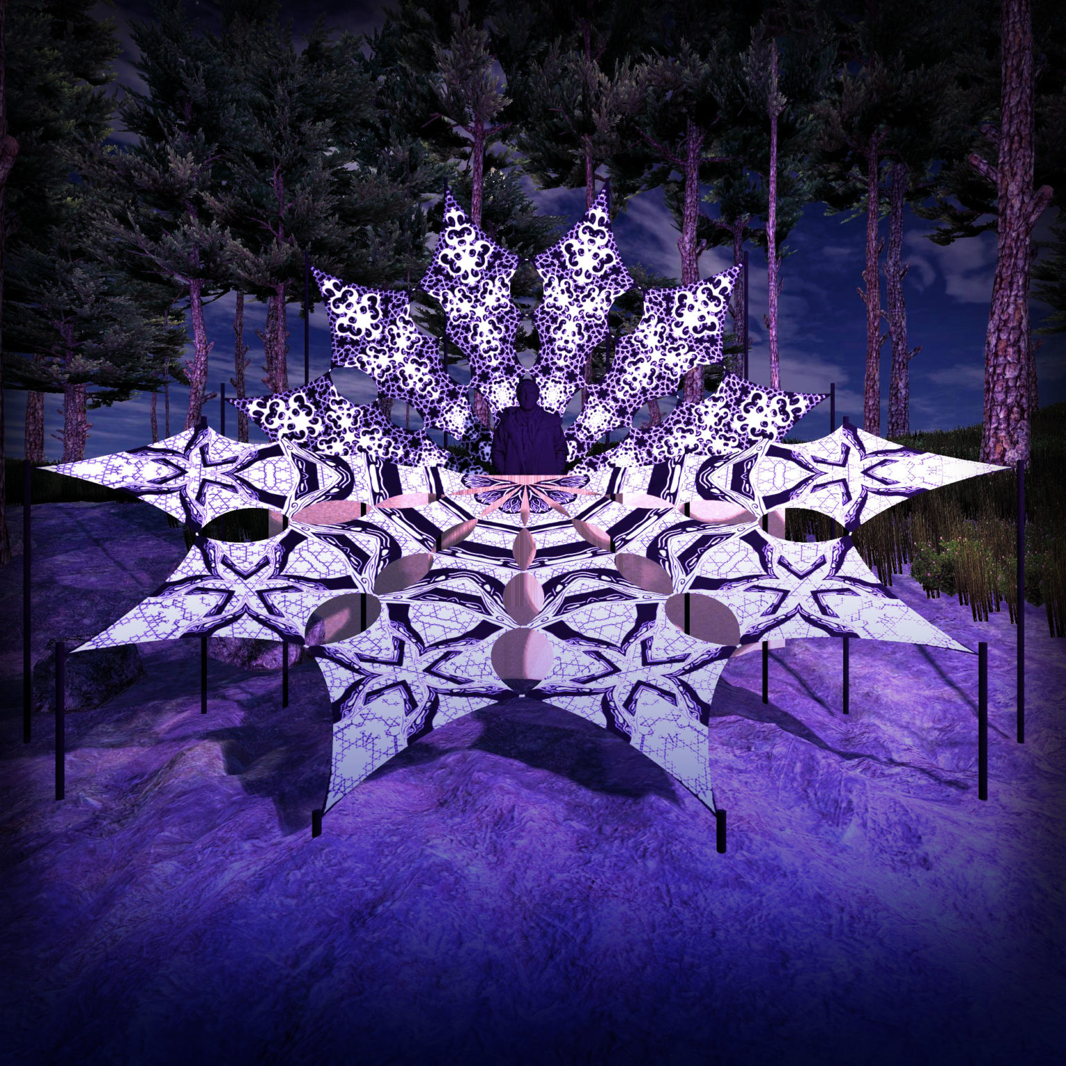 Winter Tale - Snowy Forest & Chilly Night - Psychedelic Black&White DJ-Stage - 12 petals set - 3D-Preview
