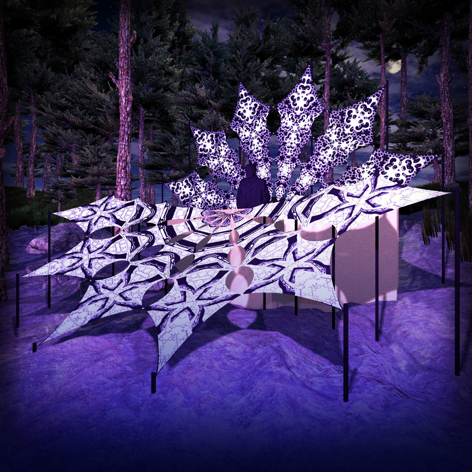 Winter Tale - Snowy Forest & Chilly Night - Psychedelic Black&White DJ-Stage - 12 petals set - 3D-Preview