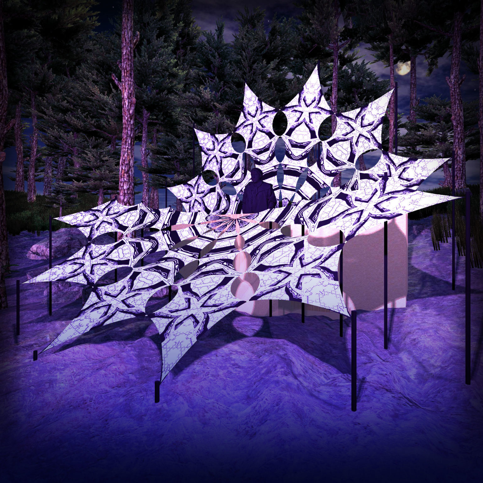 Winter Tale - Snowy Forest - Psychedelic Black&White DJ-Stage - 12 petals set - 3D-Preview