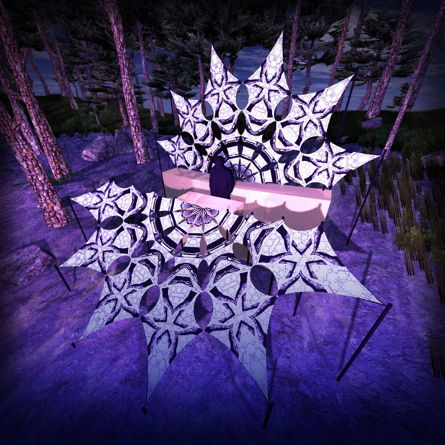 Winter Tale - Snowy Forest - Psychedelic Black&White DJ-Stage - 12 petals set - 3D-Preview