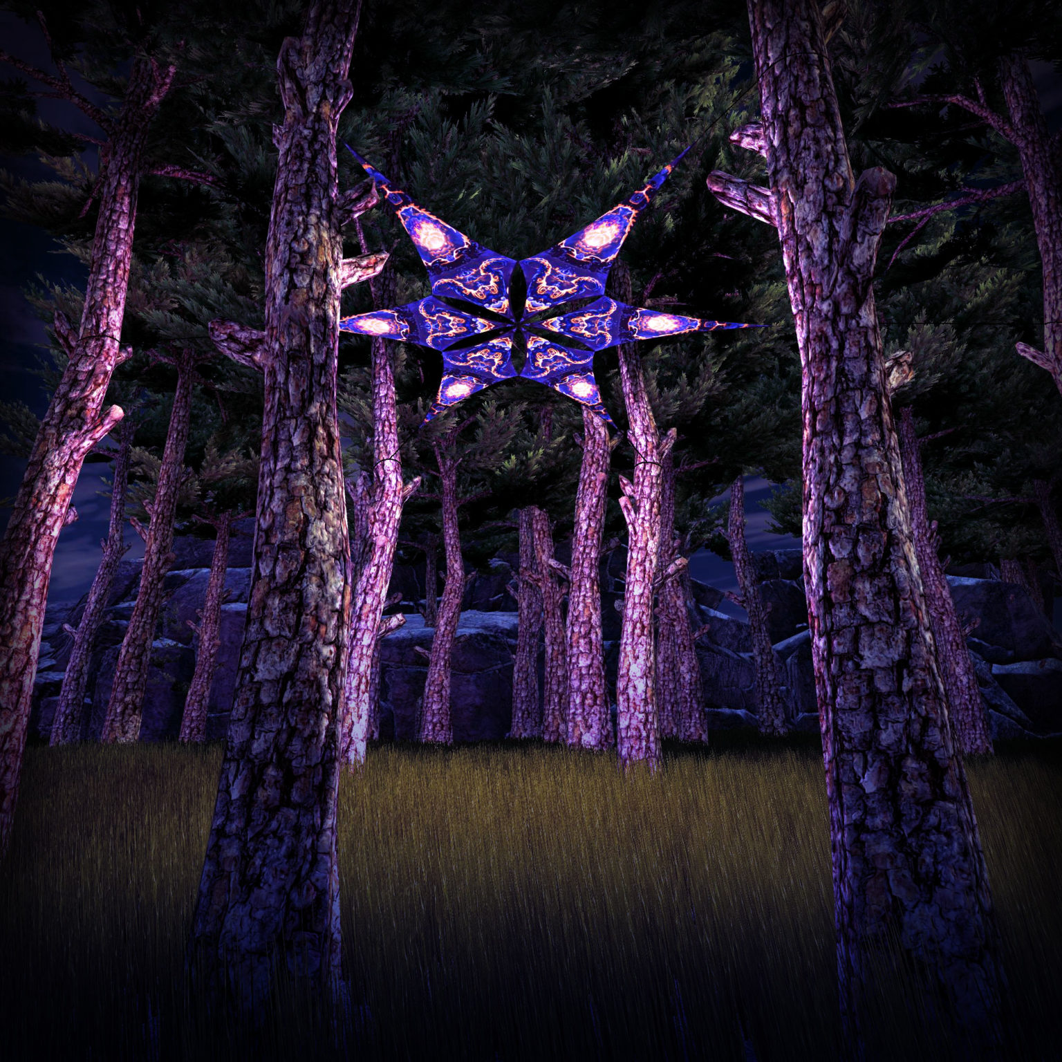 Magic Mushroom Werewolves - Moon - Psychedelic UV-Reactive Canopy - 6 petals set - 3D-Preview
