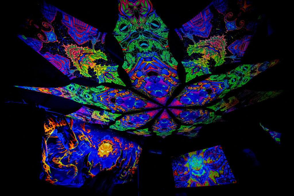 UV-Reactive Ceiling Decoration for Psytrance Party