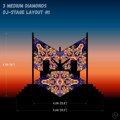 Abracadabra - AB-DM01 - Psychedelic UV-Reactive DJ-Stage 3 UV-Diamonds Set - Layout #1
