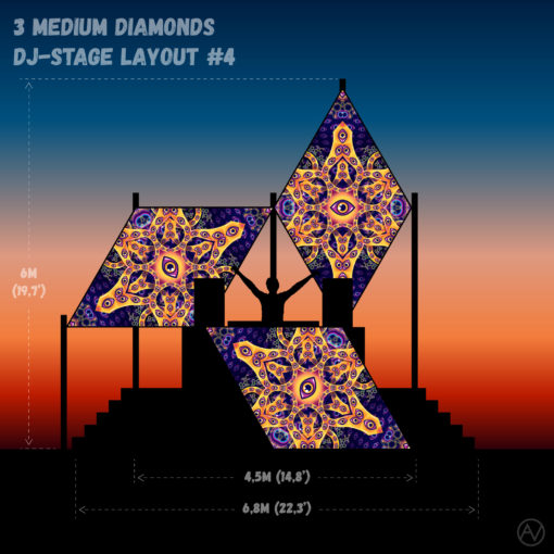 Abracadabra - AB-DM01 - Psychedelic UV-Reactive DJ-Stage 3 UV-Diamonds Set - Layout #4