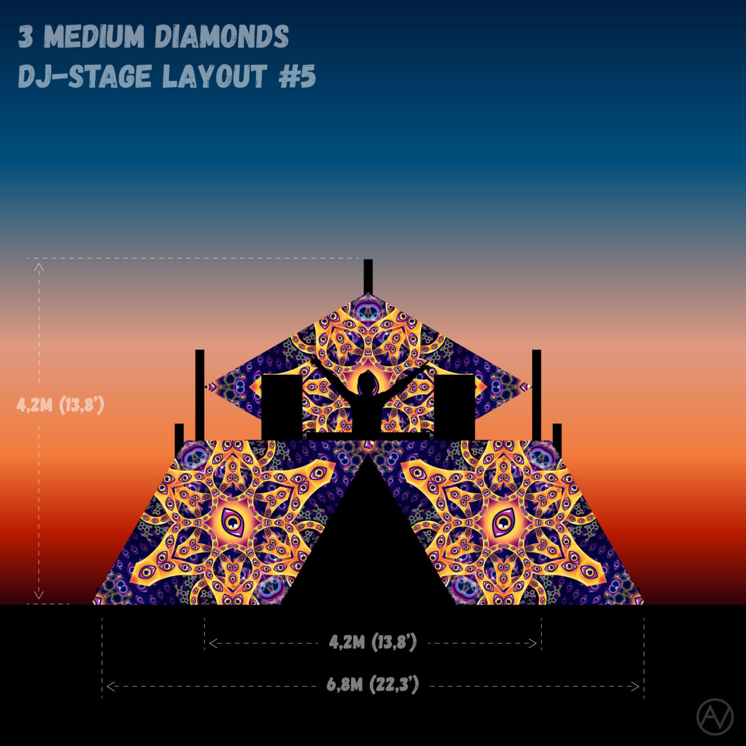 Abracadabra - AB-DM01 - Psychedelic UV-Reactive DJ-Stage 3 UV-Diamonds Set - Layout #5
