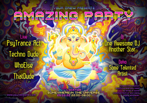 Lord Ganesha - Free Psychedelic Trance Party Promotion Flyer A5