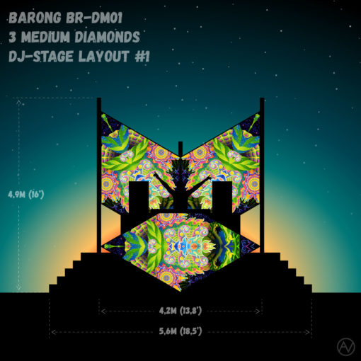 Barong - BR-DM01 - Psychedelic UV-Reactive DJ-Stage 3 UV-Diamonds Set - Layout #1