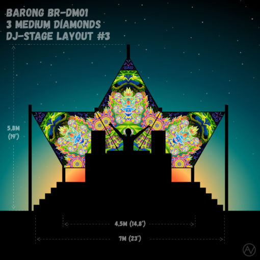 Barong - BR-DM01 - Psychedelic UV-Reactive DJ-Stage 3 UV-Diamonds Set - Layout #3